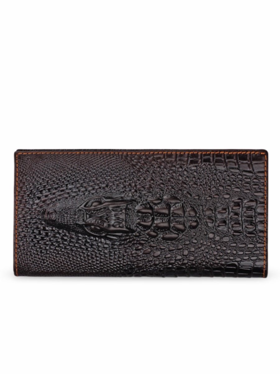 Portefeuille long cuir homme, texture crocodile, grande capacité, compartiments cartes et billets, modèle Sobek - Porte - feuille - Café