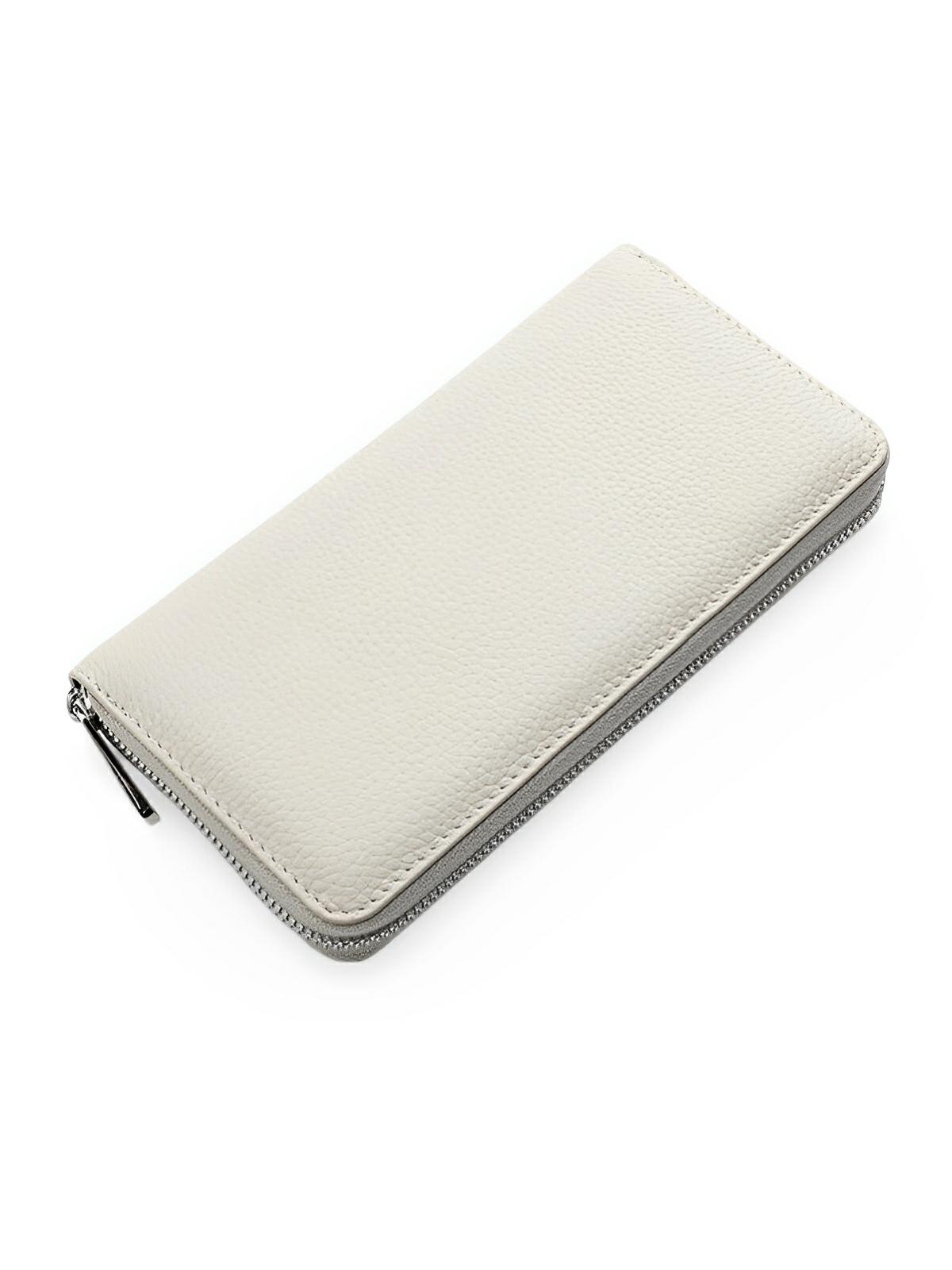 Portefeuille long en cuir, grande capacité, fermeture zippée, compartiments multiples, rangement cartes et billets, design élégant, modèle Dominique - Porte - feuille - Blanc