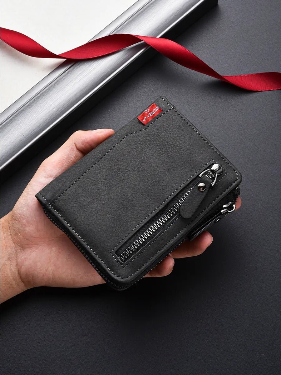 Portefeuille pour homme compact, zip sécurisé, multi - compartiments, grande capacité, design moderne, modèle Théodoric - Porte - feuille - Noir