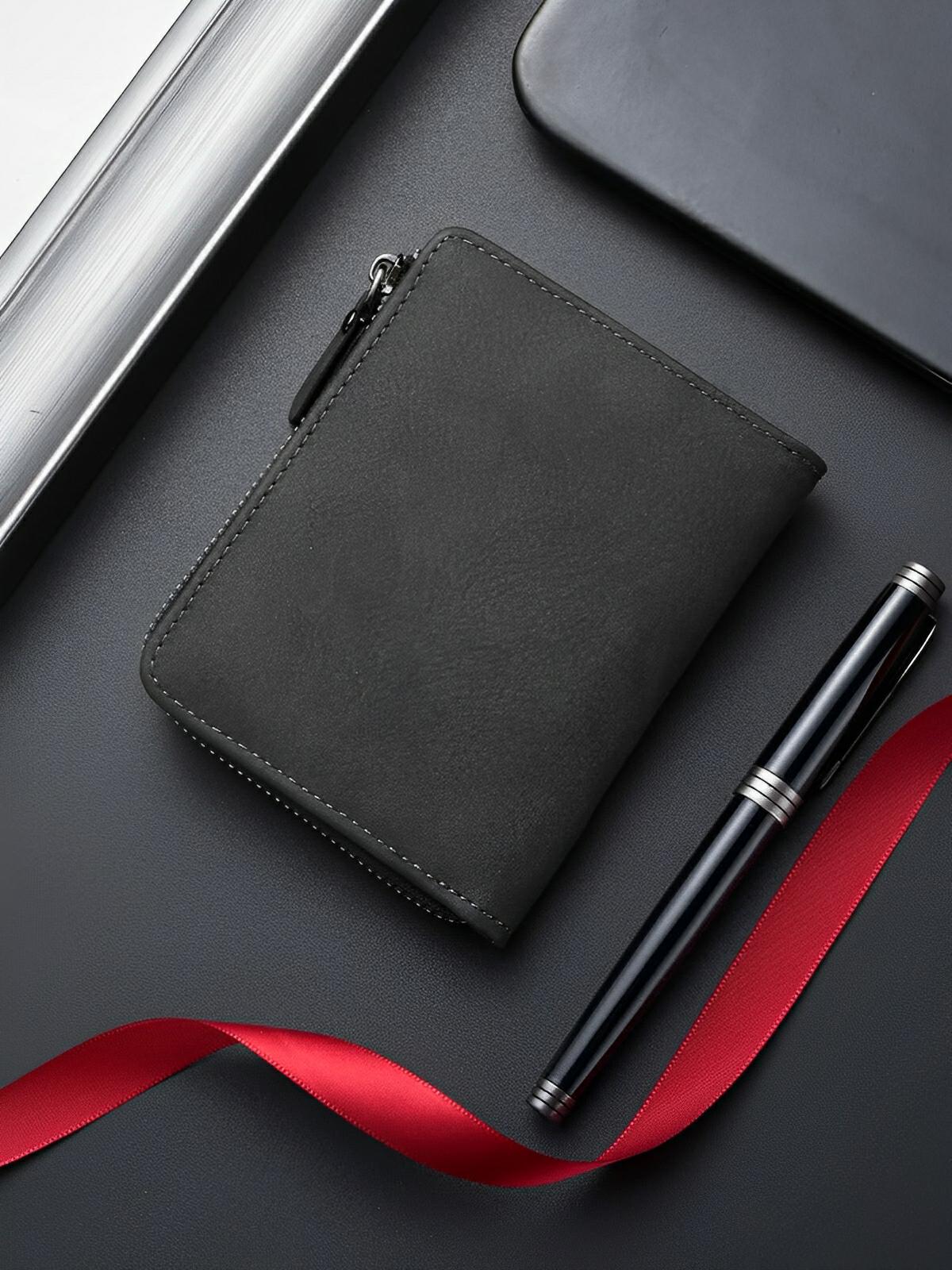 Portefeuille pour homme compact, zip sécurisé, multi - compartiments, grande capacité, design moderne, modèle Théodoric - Porte - feuille - Noir