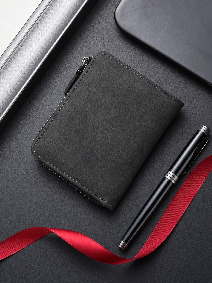 Portefeuille pour homme compact, zip sécurisé, multi - compartiments, grande capacité, design moderne, modèle Théodoric - Porte - feuille - Noir