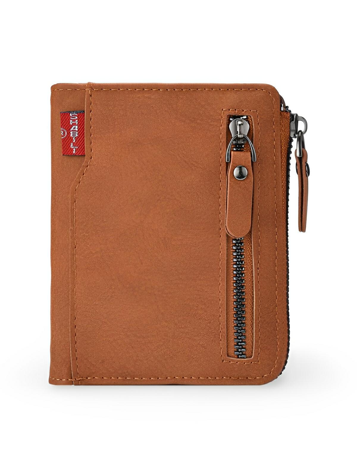 Portefeuille pour homme compact, zip sécurisé, multi - compartiments, grande capacité, design moderne, modèle Théodoric - Porte - feuille - Camel