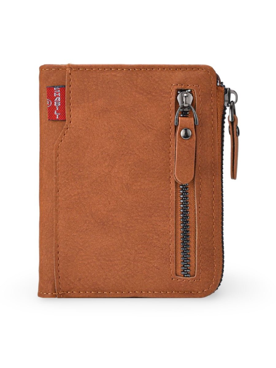 Portefeuille pour homme compact, zip sécurisé, multi - compartiments, grande capacité, design moderne, modèle Théodoric - Porte - feuille - Camel