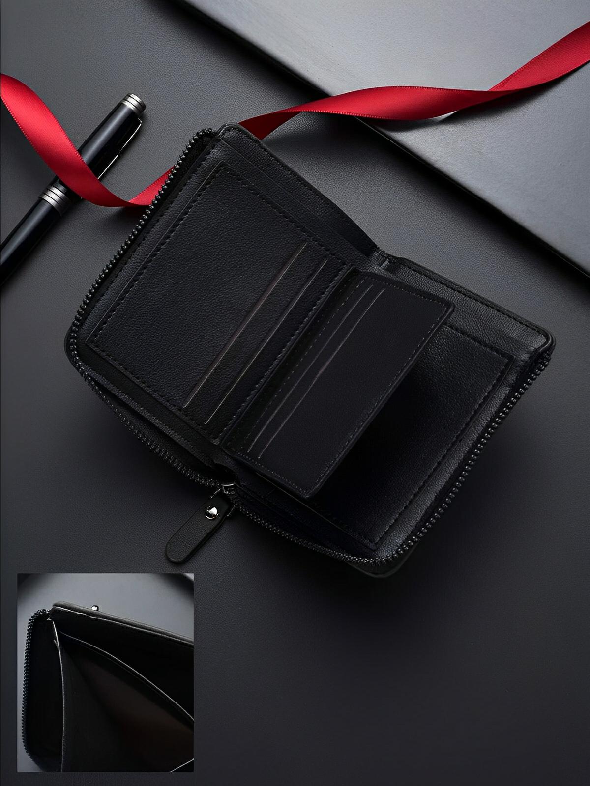 Portefeuille pour homme compact, zip sécurisé, multi - compartiments, grande capacité, design moderne, modèle Théodoric - Porte - feuille - Noir