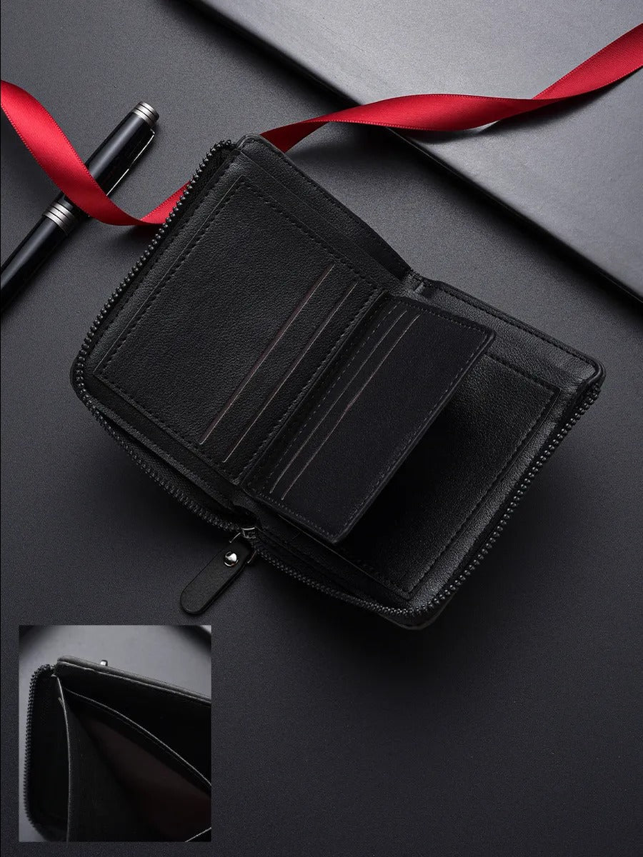 Portefeuille pour homme compact, zip sécurisé, multi - compartiments, grande capacité, design moderne, modèle Théodoric - Porte - feuille - Noir