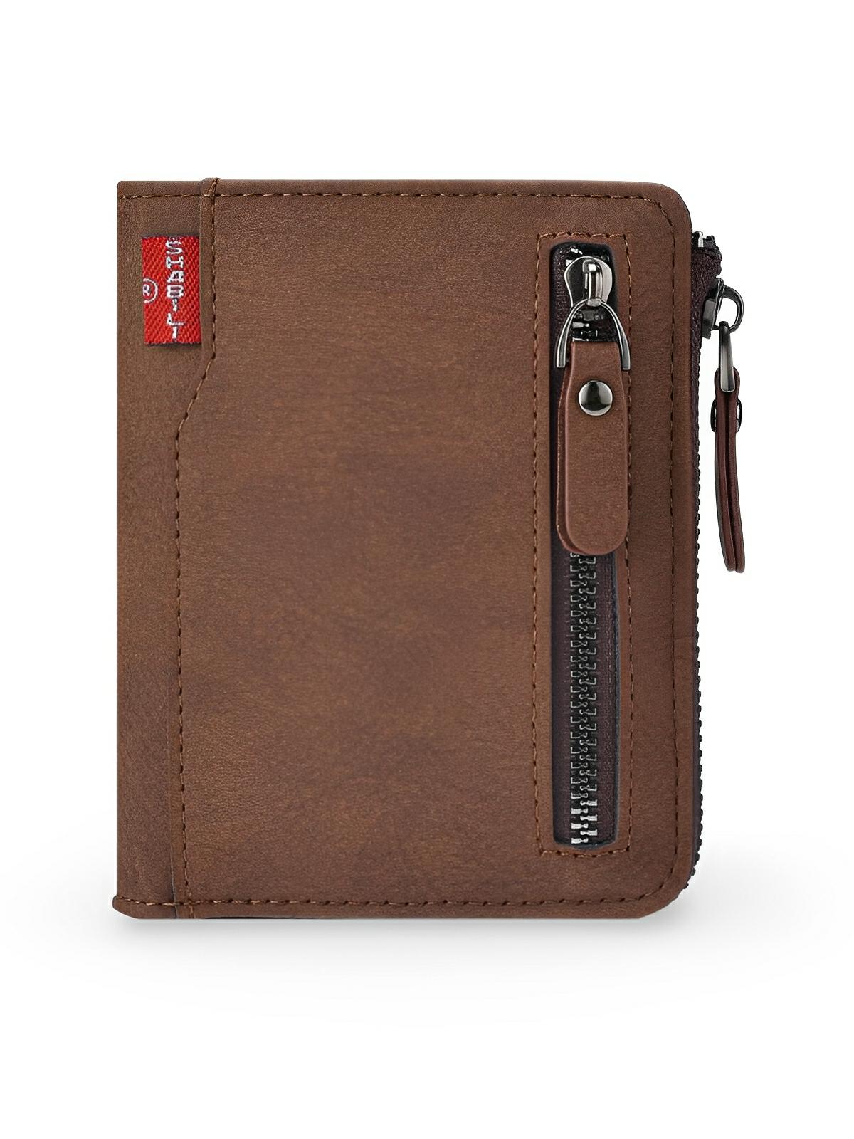 Portefeuille pour homme compact, zip sécurisé, multi - compartiments, grande capacité, design moderne, modèle Théodoric - Porte - feuille - Marron