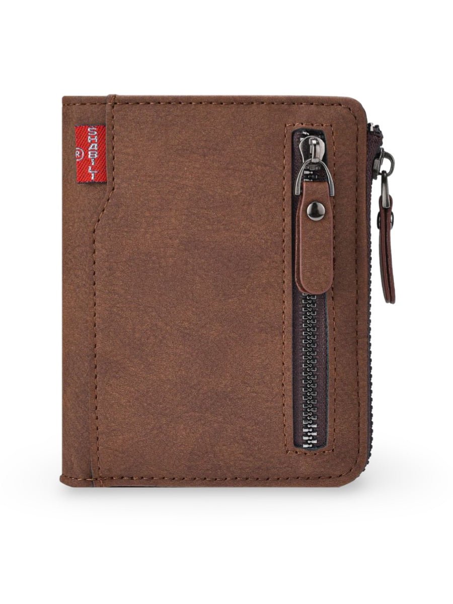 Portefeuille pour homme compact, zip sécurisé, multi - compartiments, grande capacité, design moderne, modèle Théodoric - Porte - feuille - Marron