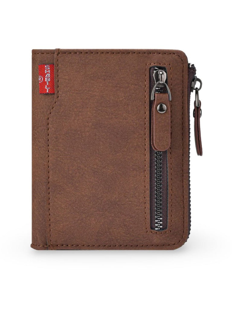 Portefeuille pour homme compact, zip sécurisé, multi - compartiments, grande capacité, design moderne, modèle Théodoric - Porte - feuille - Marron