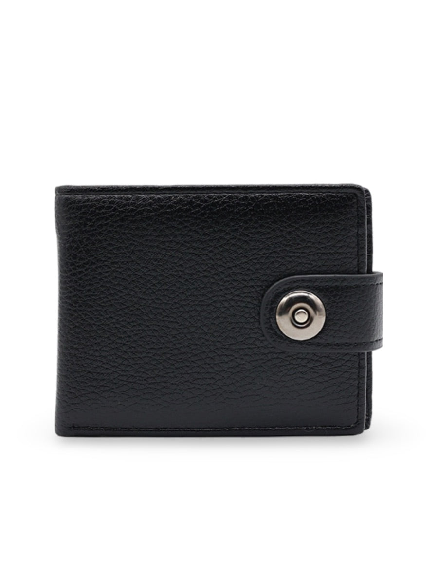 Portefeuille pour homme en simili vegan, fermeture à bouton, format compact, grande capacité, modèle Raoul - Porte - feuille - Noir