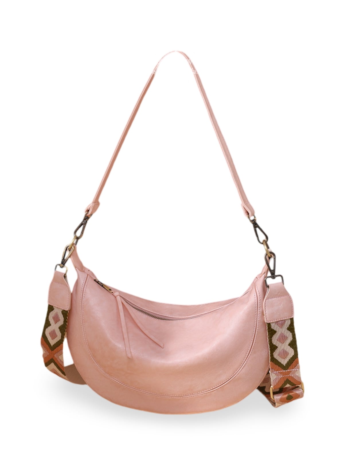 Sac à bandoulière croissant femme, simili vegan, grande capacité, léger et tendance, modèle Tatianah - Sacoche - Rose