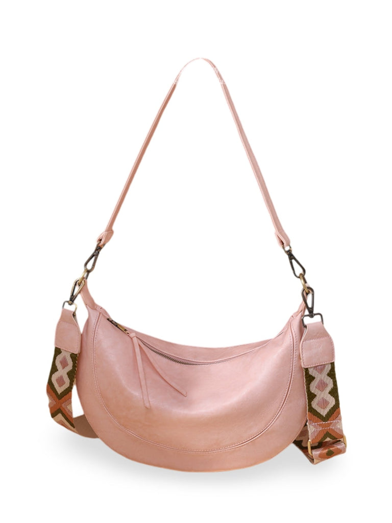 Sac à bandoulière croissant femme, simili vegan, grande capacité, léger et tendance, modèle Tatianah - Sacoche - Rose