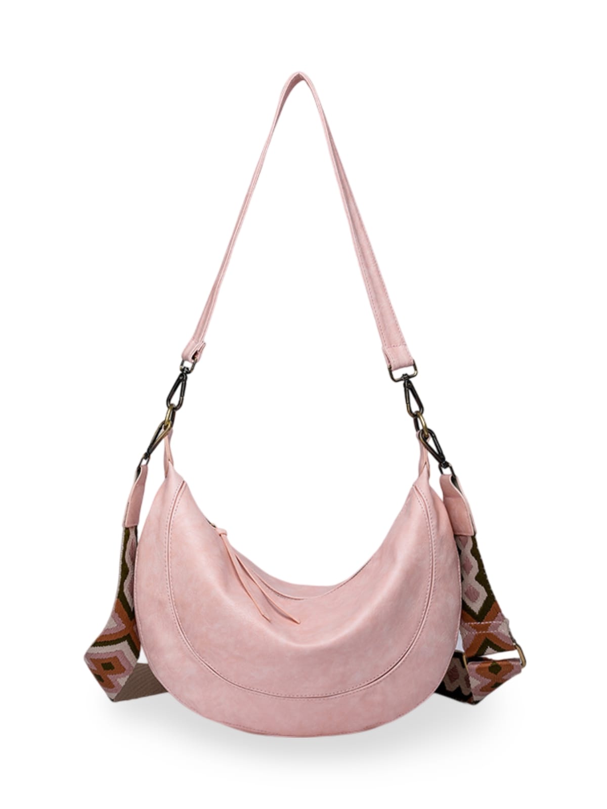 Sac à bandoulière croissant femme, simili vegan, grande capacité, léger et tendance, modèle Tatianah - Sacoche - Rose