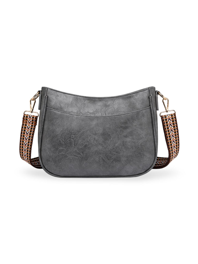 Sac à bandoulière femme, grand format, design rétro, simili vegan, sangle tressée, modèle Tiffany - Sac Bandoulière - Gris