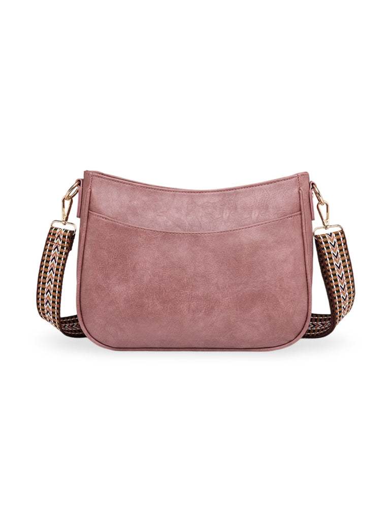 Sac à bandoulière femme, grand format, design rétro, simili vegan, sangle tressée, modèle Tiffany - Sac Bandoulière - Rose