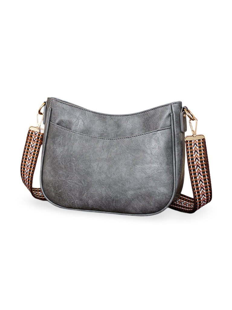 Sac à bandoulière femme, grand format, design rétro, simili vegan, sangle tressée, modèle Tiffany - Sac Bandoulière - Gris