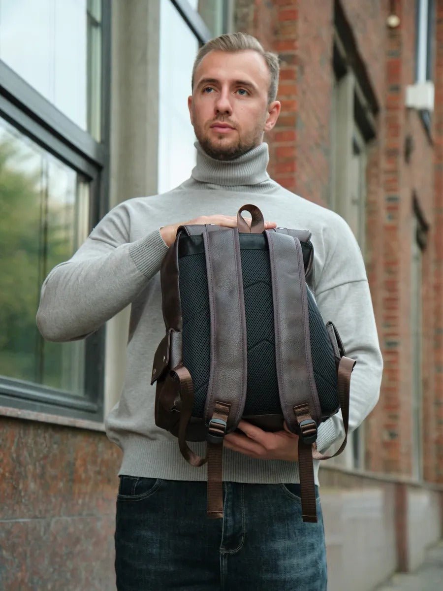 Sac à dos à grande capacité, pour la vie quotidienne, au design moderne, modèle Ludovic - Sac à dos - Café