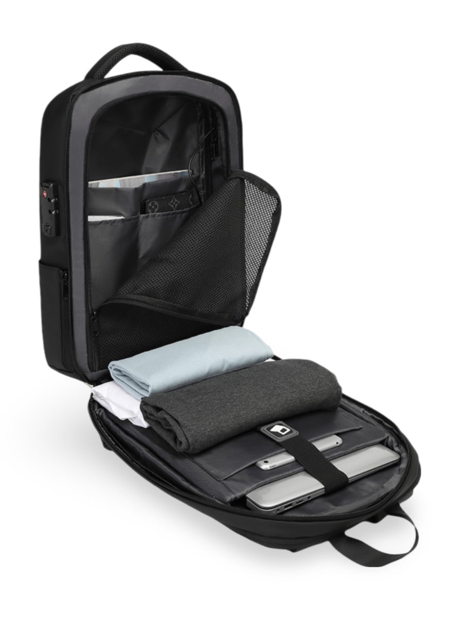 Sac à dos antivol, business et voyage, capacité extensible, avec port USB et compartiment ordinateur 15,6", résistant à l'eau, modèle Alior - Sac à dos - Noir