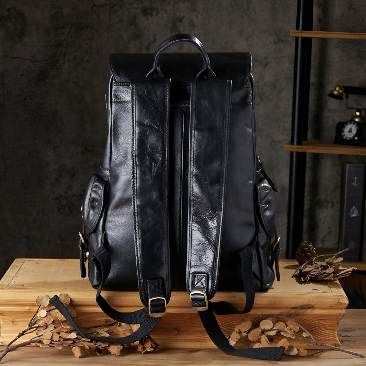 Sac à dos en cuir, à grande capacité, modèle Eudoxe - Sac à dos - Noir