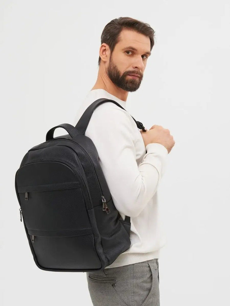 Sac à dos en cuir noir, moderne, pratique, spacieux et durable, modèle Théorus - Sac à dos - Noir