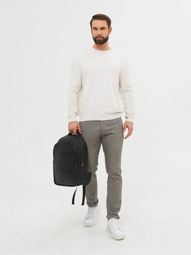 Sac à dos en cuir noir, moderne, pratique, spacieux et durable, modèle Théorus - Sac à dos - Noir