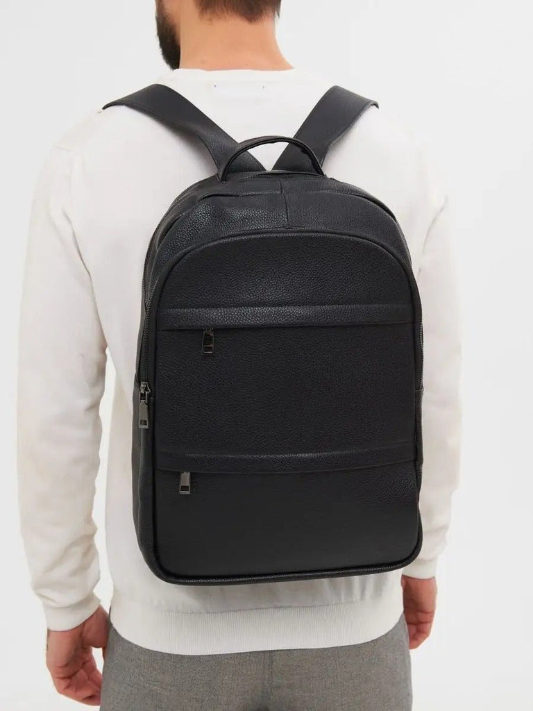 Sac à dos en cuir noir, moderne, pratique, spacieux et durable, modèle Théorus - Sac à dos - Noir