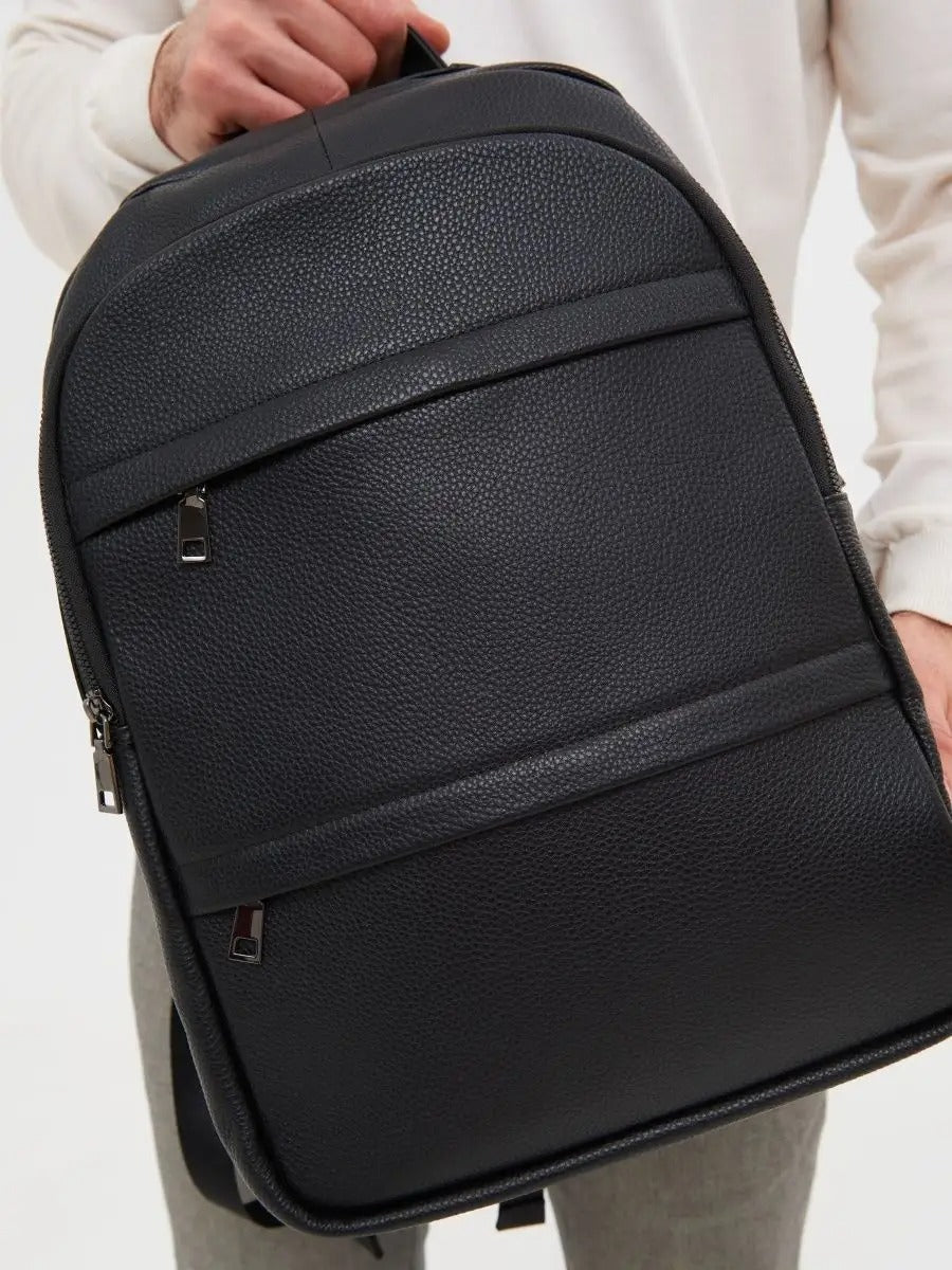 Sac à dos en cuir noir, moderne, pratique, spacieux et durable, modèle Théorus - Sac à dos - Noir