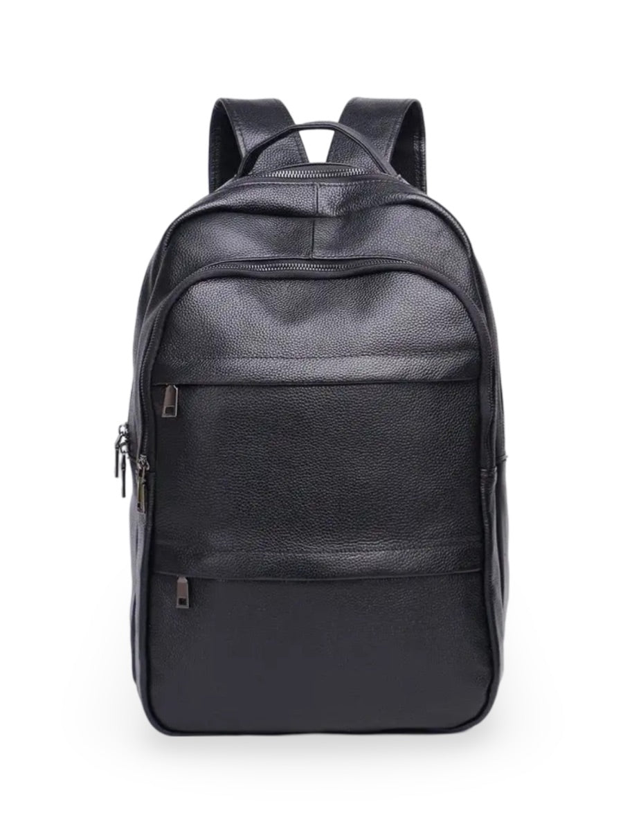 Sac à dos en cuir noir, moderne, pratique, spacieux et durable, modèle Théorus - Sac à dos - Noir