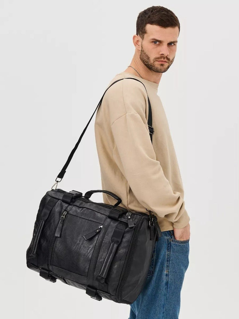 Sac à dos en cuir pour homme, sac pour voyage et le quotidien, à grande capacité, modèle Louis - Sac à dos - Noir