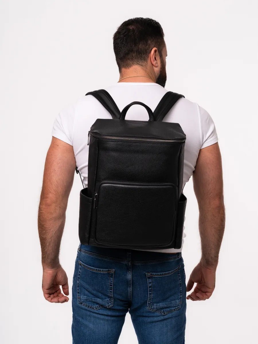 Sac à dos en cuir véritable, grande capacité, résistant à toute épreuve, modèle Mavric - Sac à dos - Noir