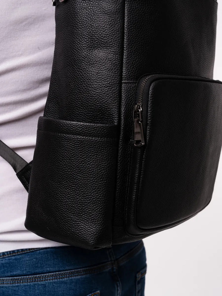 Sac à dos en cuir véritable, grande capacité, résistant à toute épreuve, modèle Mavric - Sac à dos - Noir