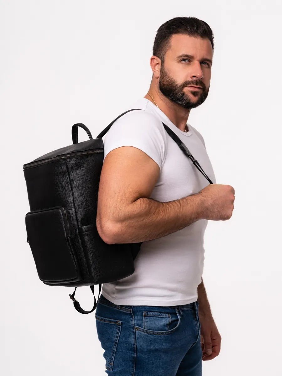 Sac à dos en cuir véritable, grande capacité, résistant à toute épreuve, modèle Mavric - Sac à dos - Noir