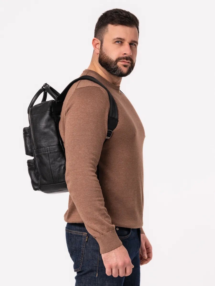 Sac à dos en cuir véritable, multifonction, pour plusieurs usages, modèle Timy - Sac à dos - Noir