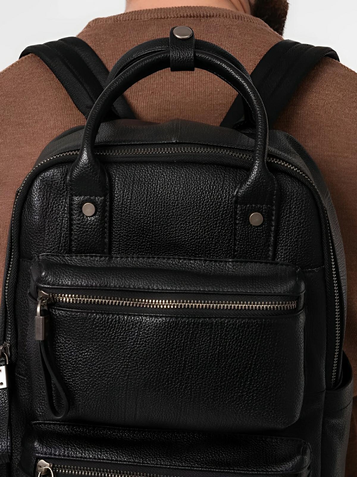 Sac à dos en cuir véritable, multifonction, pour plusieurs usages, modèle Timy - Sac à dos - Noir