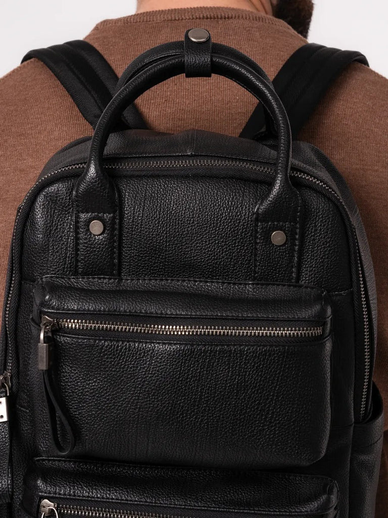 Sac à dos en cuir véritable, multifonction, pour plusieurs usages, modèle Timy - Sac à dos - Noir