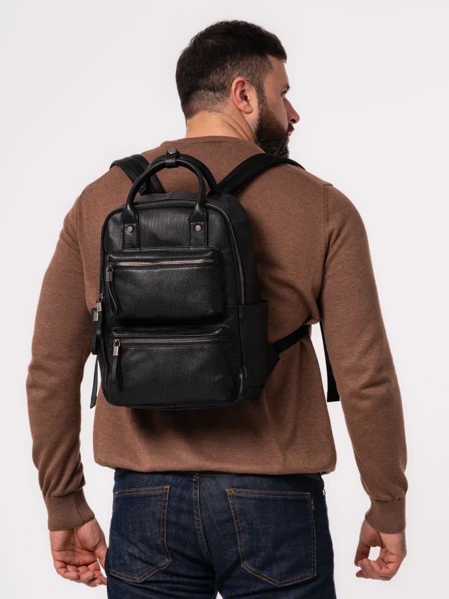 Sac à dos en cuir véritable, multifonction, pour plusieurs usages, modèle Timy - Sac à dos - Noir