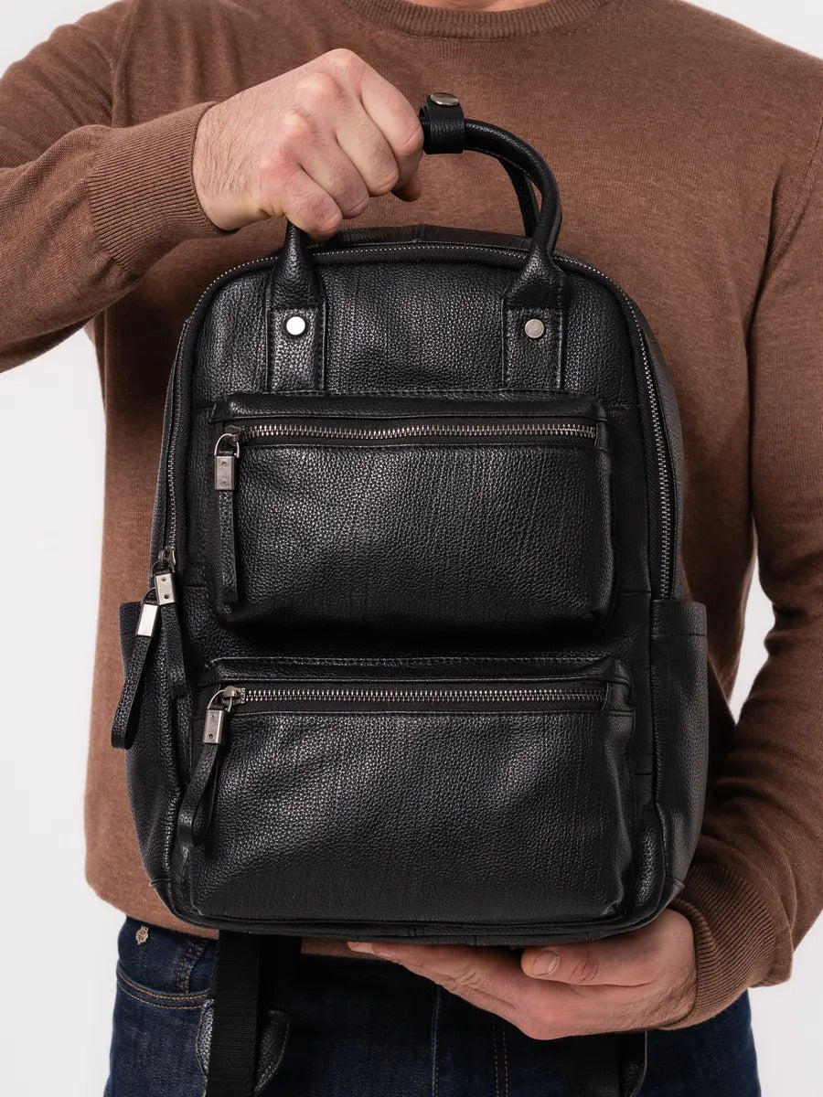 Sac à dos en cuir véritable, multifonction, pour plusieurs usages, modèle Timy - Sac à dos - Noir