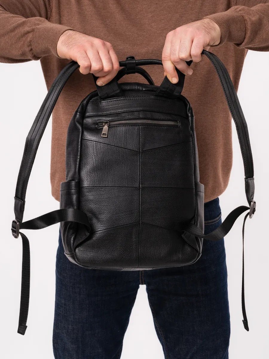 Sac à dos en cuir véritable, multifonction, pour plusieurs usages, modèle Timy - Sac à dos - Noir