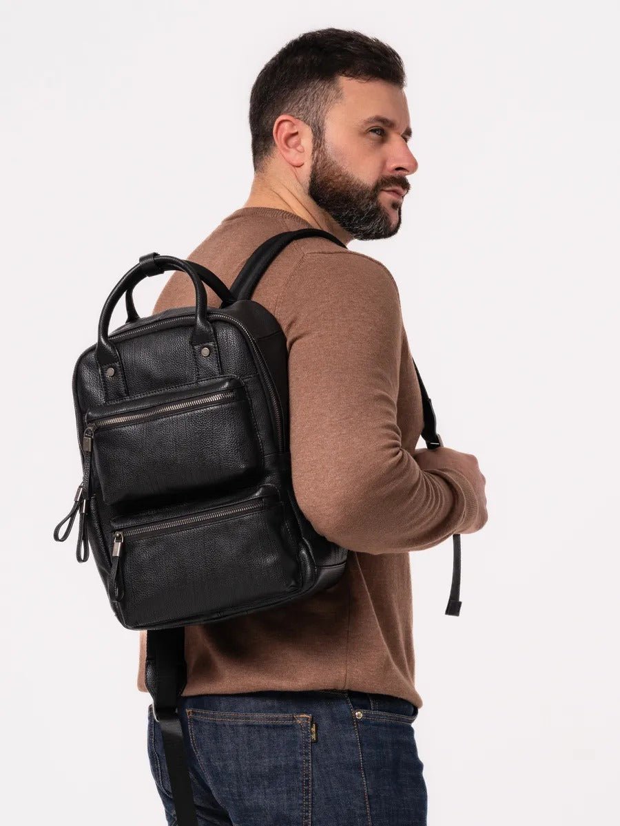 Sac à dos en cuir véritable, multifonction, pour plusieurs usages, modèle Timy - Sac à dos - Noir