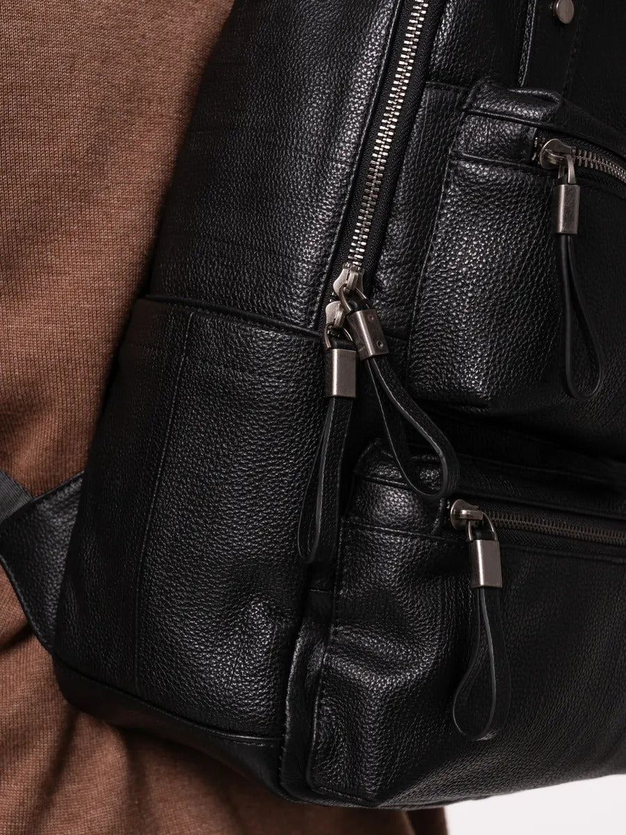 Sac à dos en cuir véritable, multifonction, pour plusieurs usages, modèle Timy - Sac à dos - Noir