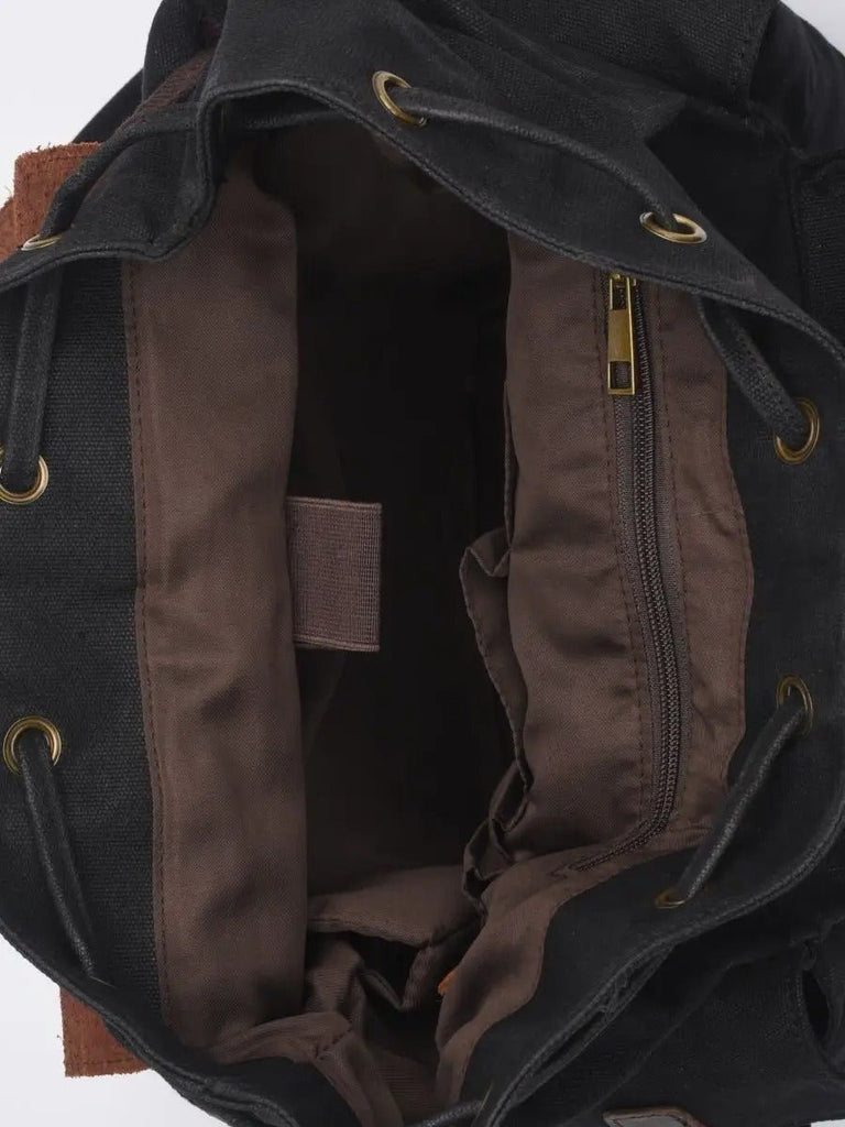 Sac à dos en toile cirée et cuir à grande capacité, imperméable et pratique, modèle Médéric - Sac à dos - Noir