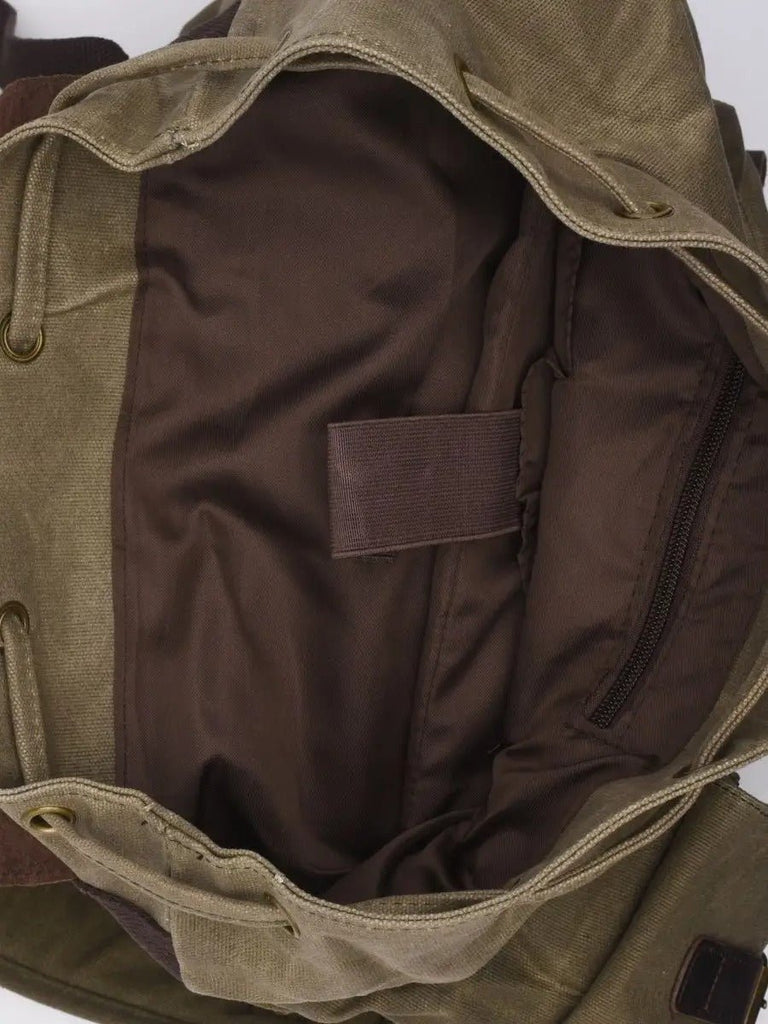 Sac à dos en toile cirée et cuir à grande capacité, imperméable et pratique, modèle Médéric - Sac à dos - Kaki