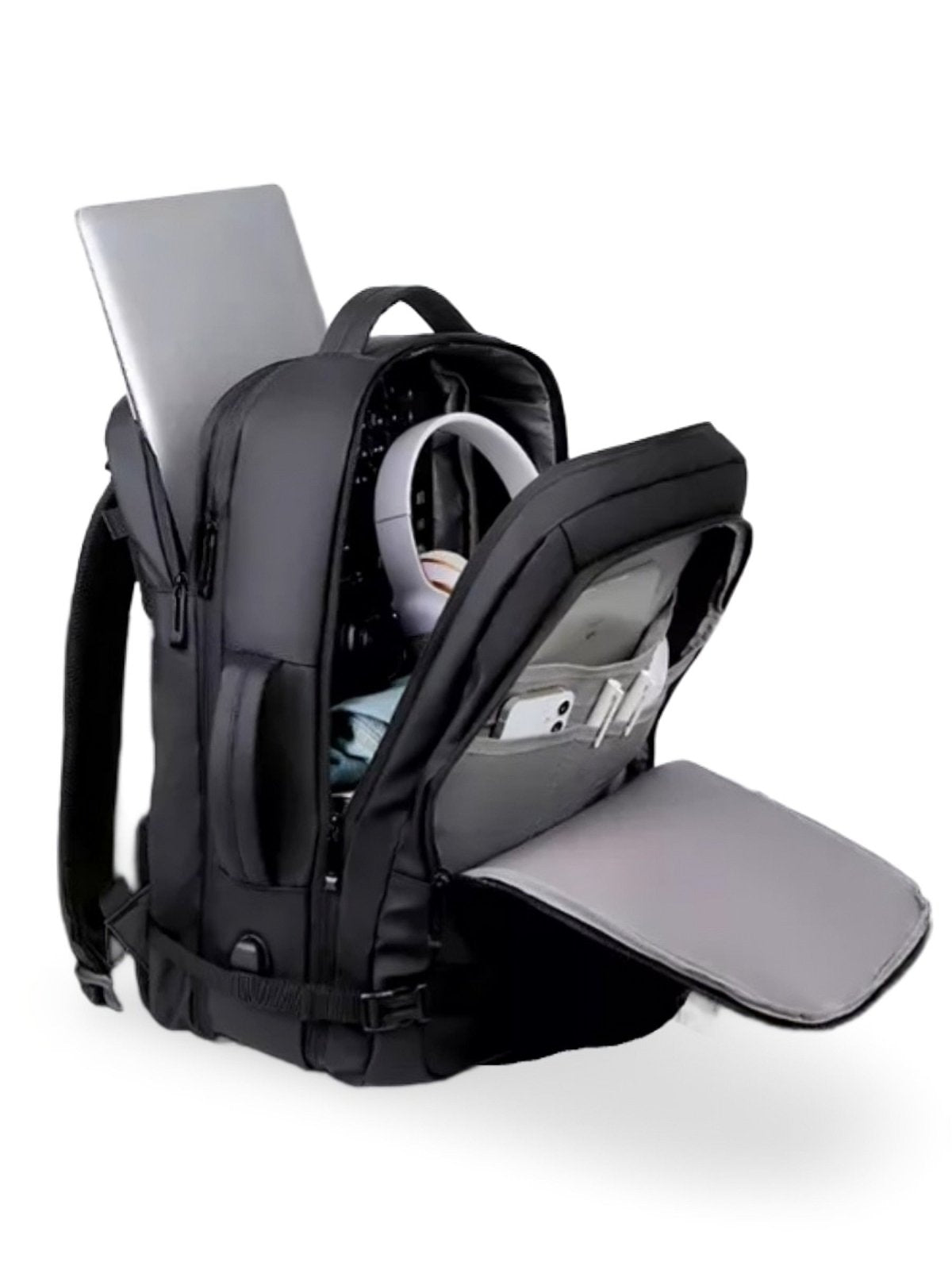 Sac à dos extensible 35L, résistant aux intempéries, port USB, ergonomique, idéal voyage et business, modèle Vargon - Sac à dos - Noir