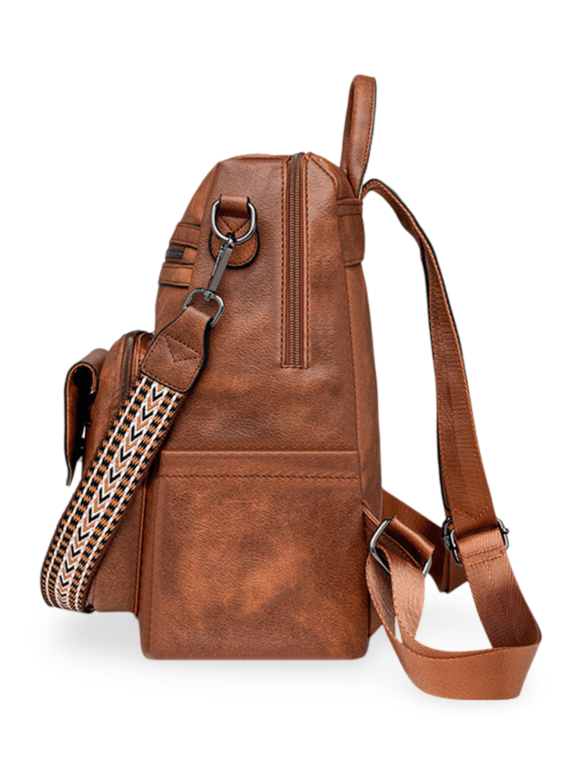 Sac à dos femme en simili vegan avec pochette, bicolore, grande capacité, détails franges, design urbain chic, modèle Lannah - Sac à dos - Marron