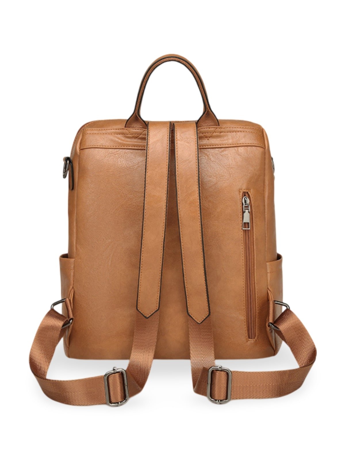 Sac à dos femme en Simili Vegan, multi - poches, bandoulière ajustable, style rétro, modèle Ilona - Sac à dos - Camel