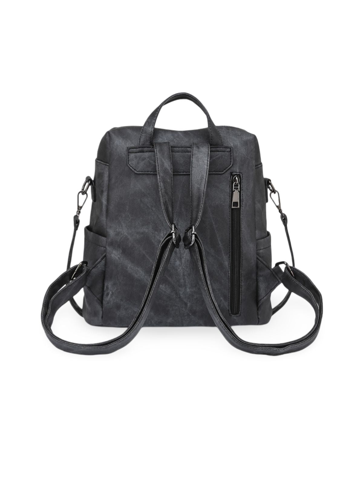 Sac à dos femme, grand format, simili vegan effet vieilli, sac convertible, multi - poches, casual chic, modèle Laurie - Sac à dos - Noir