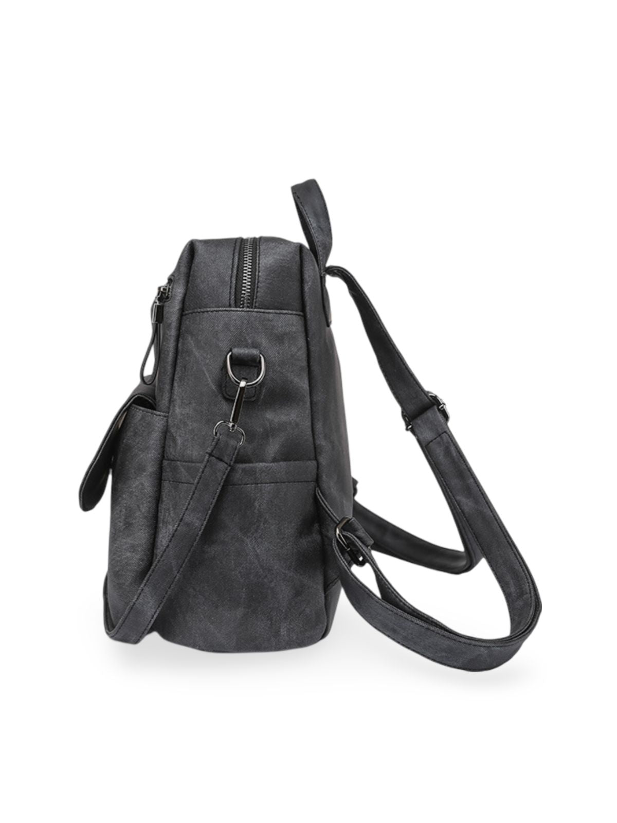 Sac à dos femme, grand format, simili vegan effet vieilli, sac convertible, multi - poches, casual chic, modèle Laurie - Sac à dos - Noir