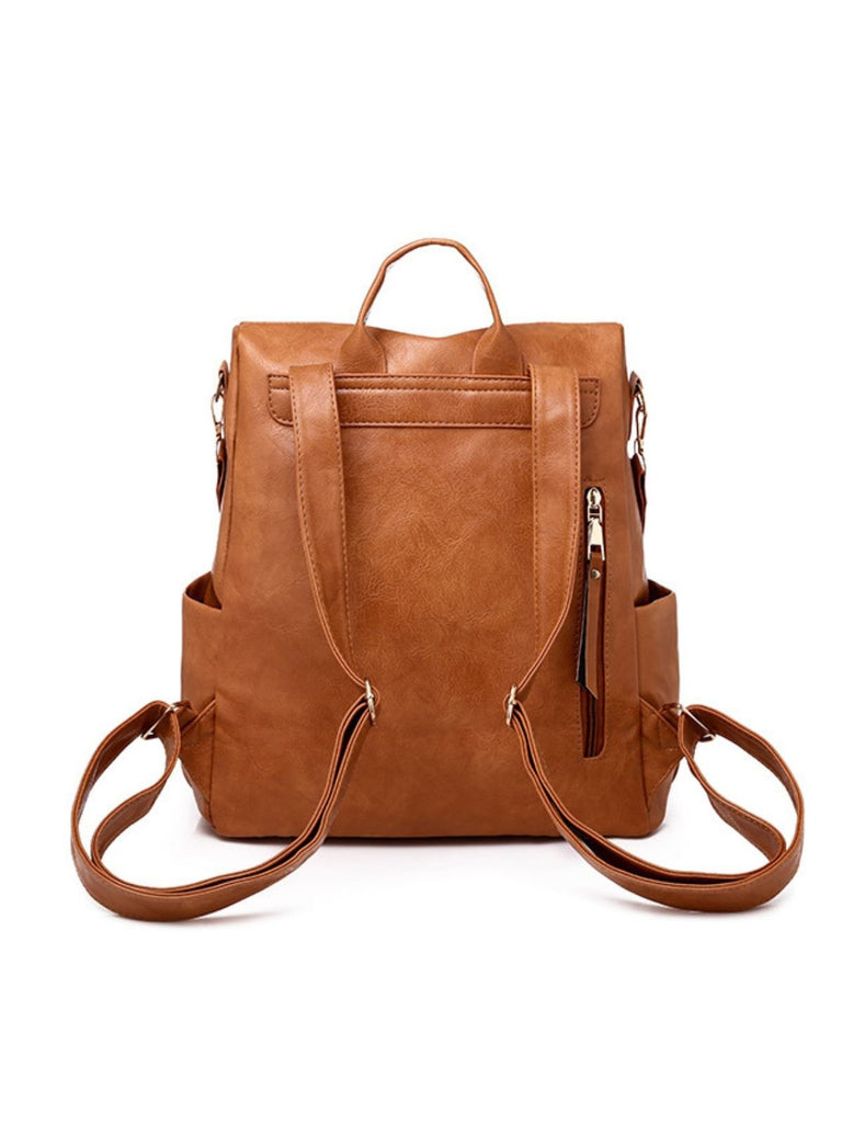 Sac à dos femme grande capacité, simili vegan souple, multi - poches, style, modèle Val - Sac à dos - Camel