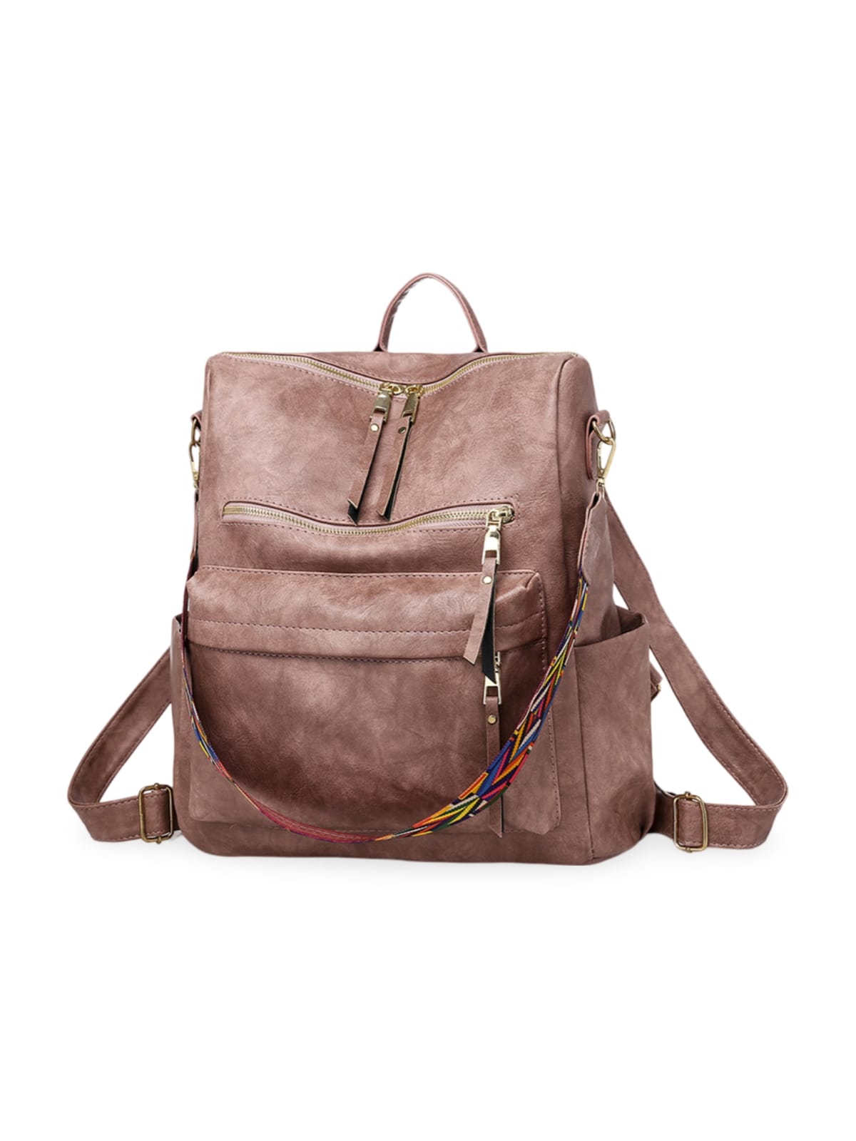 Sac à dos femme grande capacité, simili vegan souple, multi - poches, style, modèle Val - Sac à dos - Rose