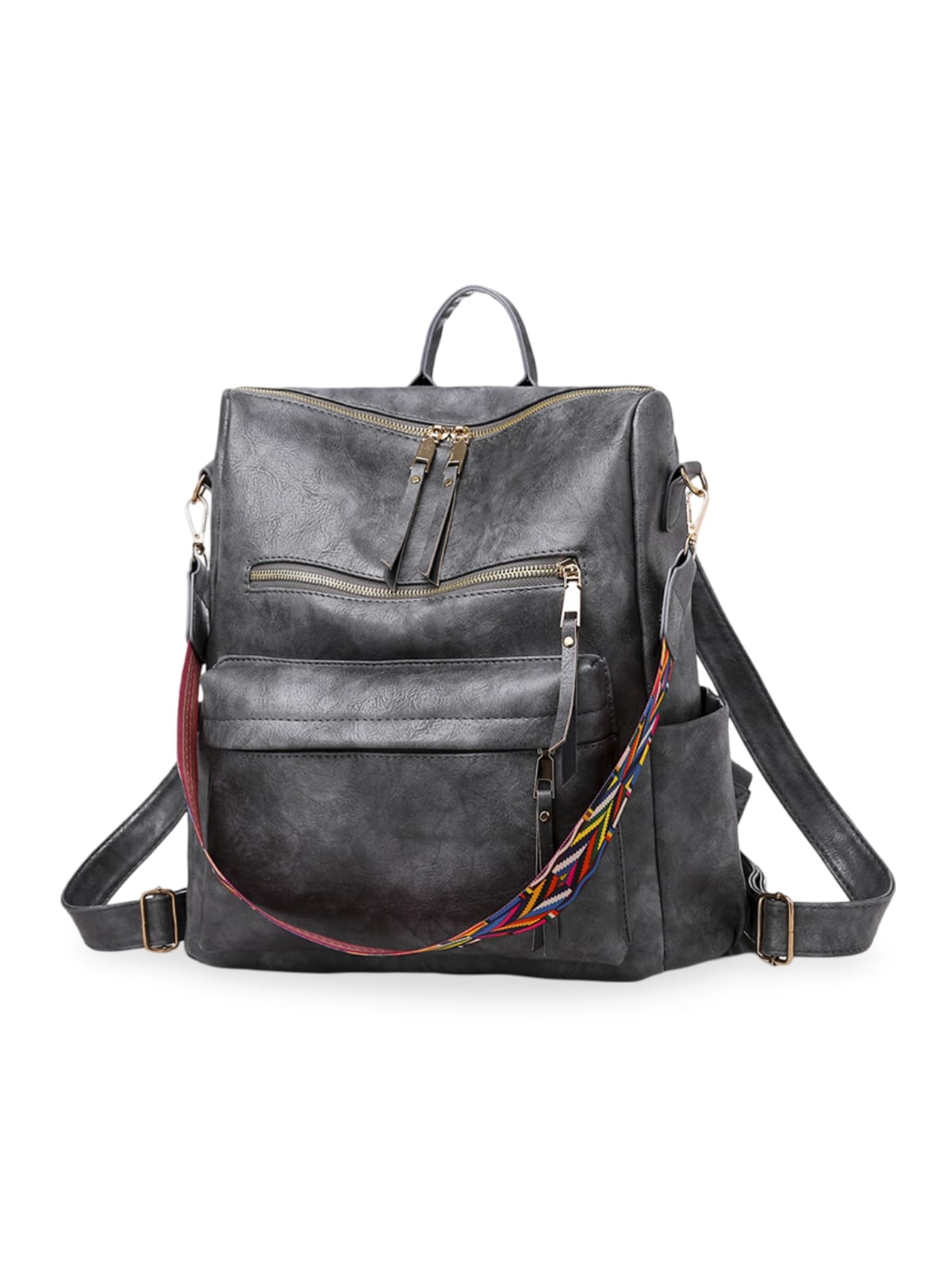 Sac à dos femme grande capacité, simili vegan souple, multi - poches, style, modèle Val - Sac à dos - Gris