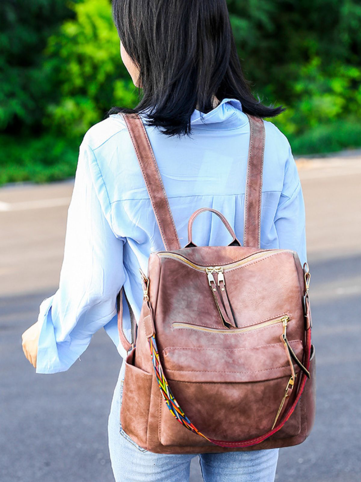 Sac à dos femme grande capacité, simili vegan souple, multi - poches, style, modèle Val - Sac à dos - Rose